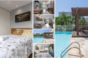 TOP 3 QUARTOS com ESTACIONAMENTO em Condominio com PORTARIA 24h, PISCINA, Sauna e Parquinho Infantil - Apartamento com Ar Condicionado, SmarTV, Wi-Fi 120 mbps e Cozinha Completa